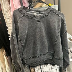 free people grey wash cropped crewneck pullover